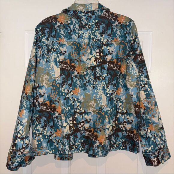 Christopher & Banks Button Front Stretch Printed Denim Jacket Shacket Big Shirt - Picture 3 of 7
